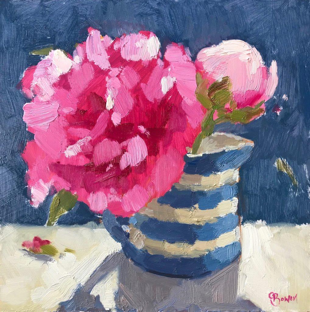 Peonies in Stripy Jug