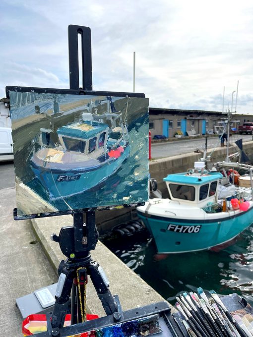 Finished painting on easel at Newlyn Harbour