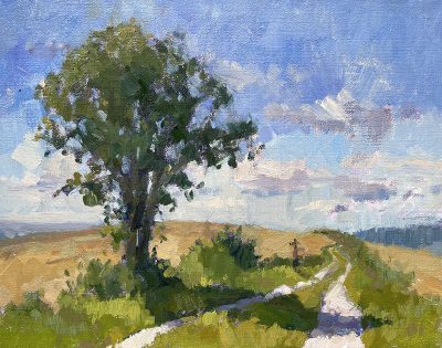 Oil painting of a chalk path on the South Downs