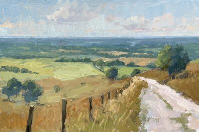 Oil painting of a chalk path through the South Downs at the Trundle