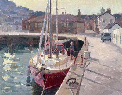 Red Sail Boat, Golden Hour