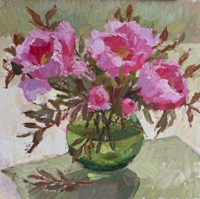 Tree Peonies in Green Vase
