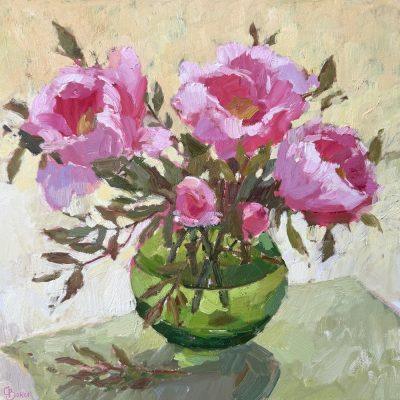 Tree Peonies in Green Vase
