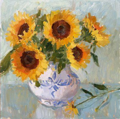 Sunflowers & Blue & white Jug