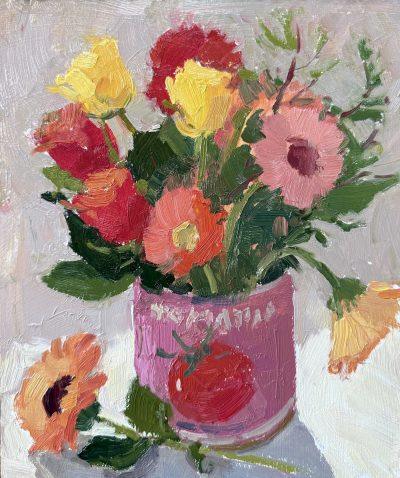 Gerberas & Roses in Tomato Tin